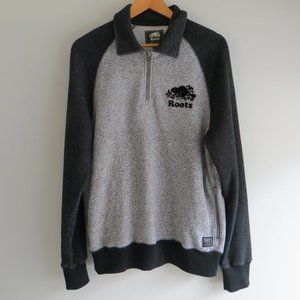 Roots 1/4 Zip Heathered Gray/Black Sweatshirt | Size S
